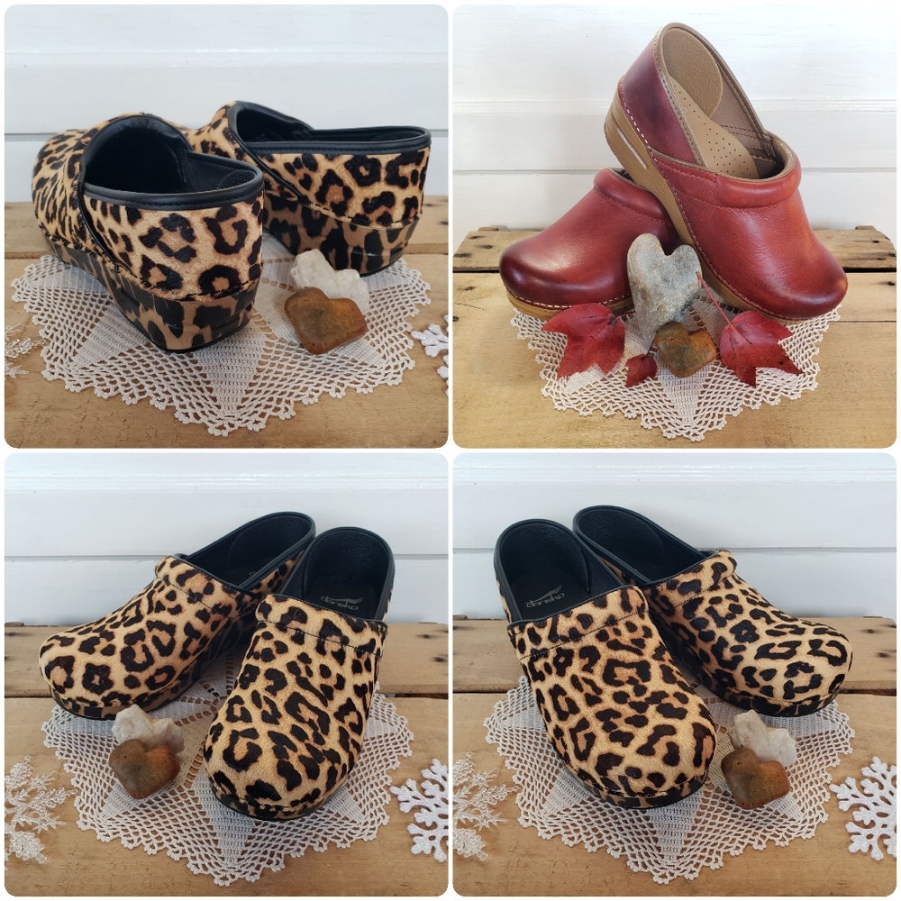 Meow Dansko Pro Clogs Leopard Haircalf Suede Fur Cheetah Animal Mobwife 37 39 - Picture 4 of 11
